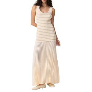 498$ rag & bone Millie Stripe Pleated Contrast At Hem Tank Dress Size S Cream